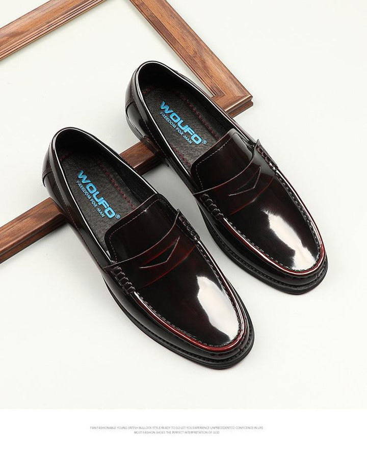 Korean Style One-foot Patent Leather Round Toe Loafers Commuter Shoes - Trendha