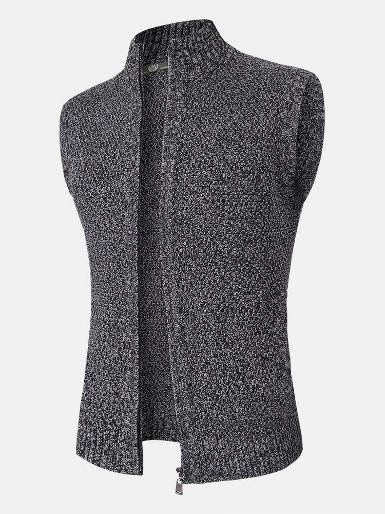 Mens Knit Zip Front Casual Sleevless Vests With Slant Pocket - Trendha