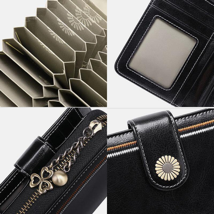 Unisex Genuine Leather RFID Blocking Anti-theft Organ Shape Multi-slot Main Pocket Card Bag Card Holder Wallet - Trendha