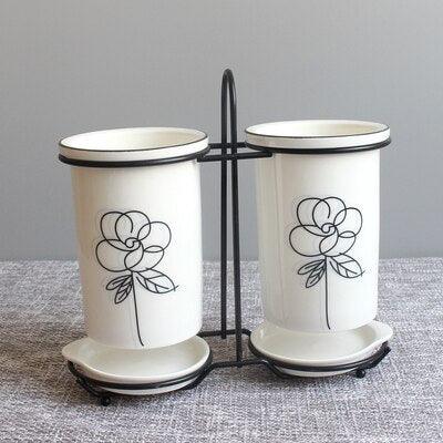 Ceramic Floral Pattern Kitchen Storage Rack - Trendha