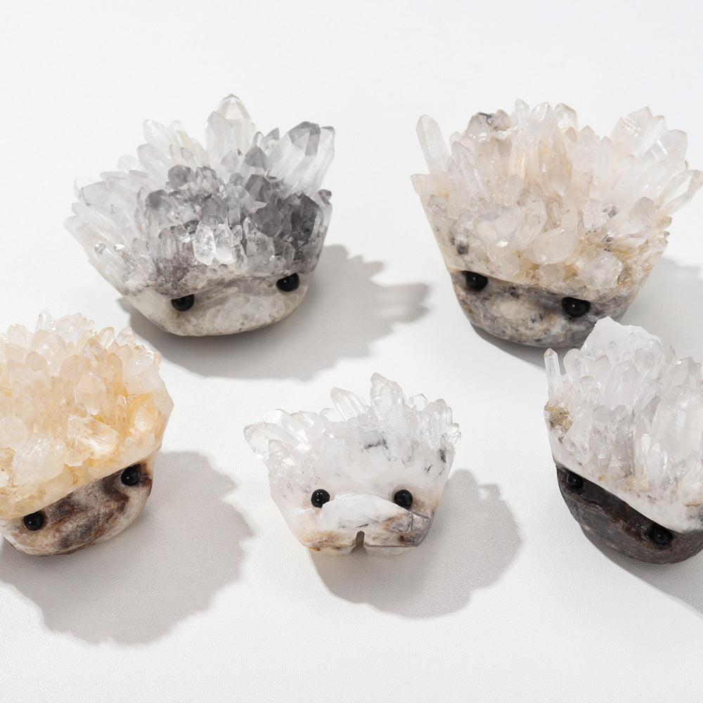Natural White Cluster Gem Hedgehog Crystal - Trendha