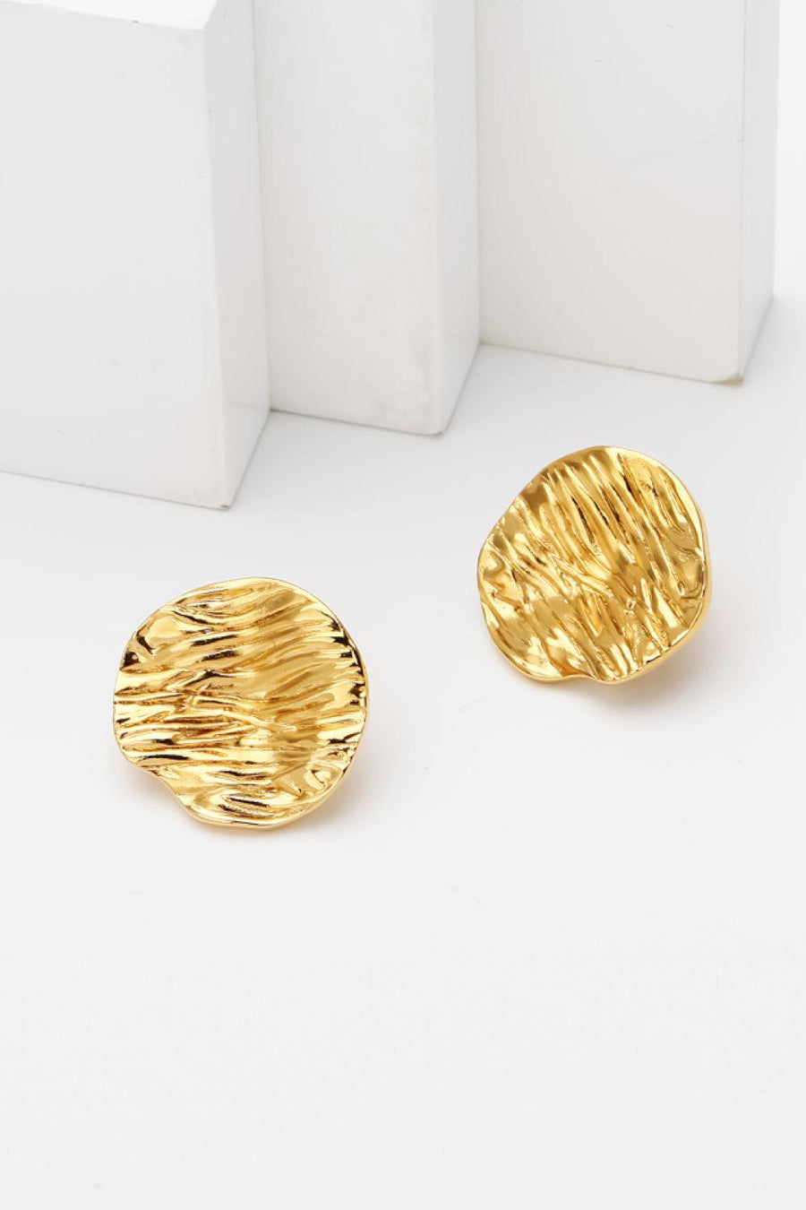 18K Gold-Plated Textured Stud Earrings - Trendha