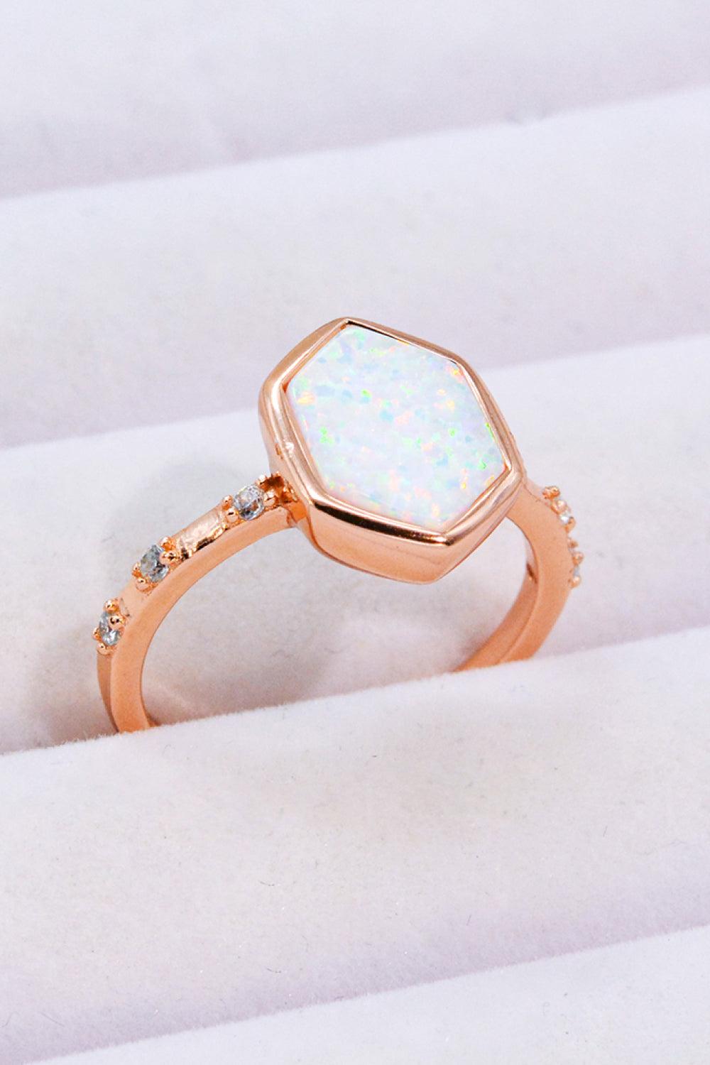 Opal Hexagon 925 Sterling Silver Ring - Trendha