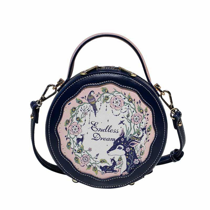 New Contrasting Color Fawn Printed Flower Small Round Bag - Trendha
