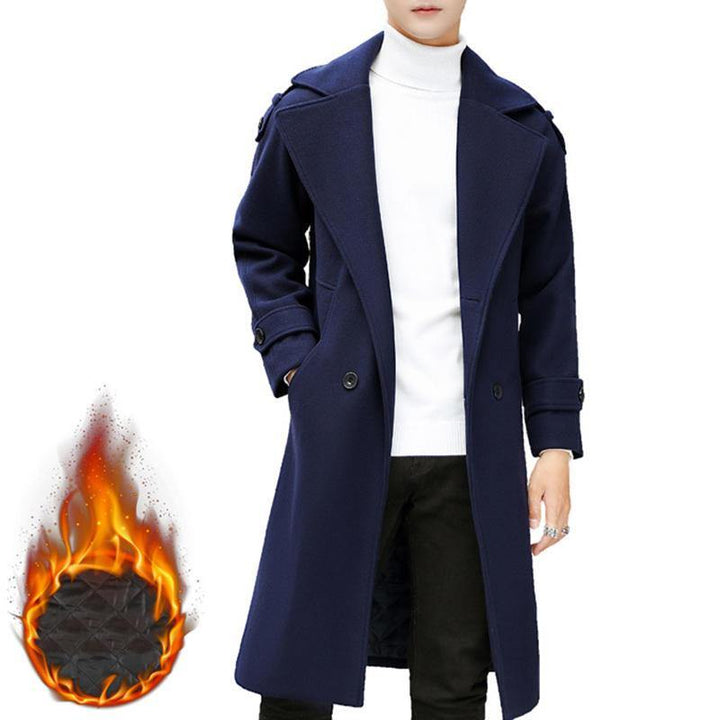 Mens Slim Mid Long Double Breasted Thick Warm Stylish Trench Coat Woolen Overcoat - Trendha