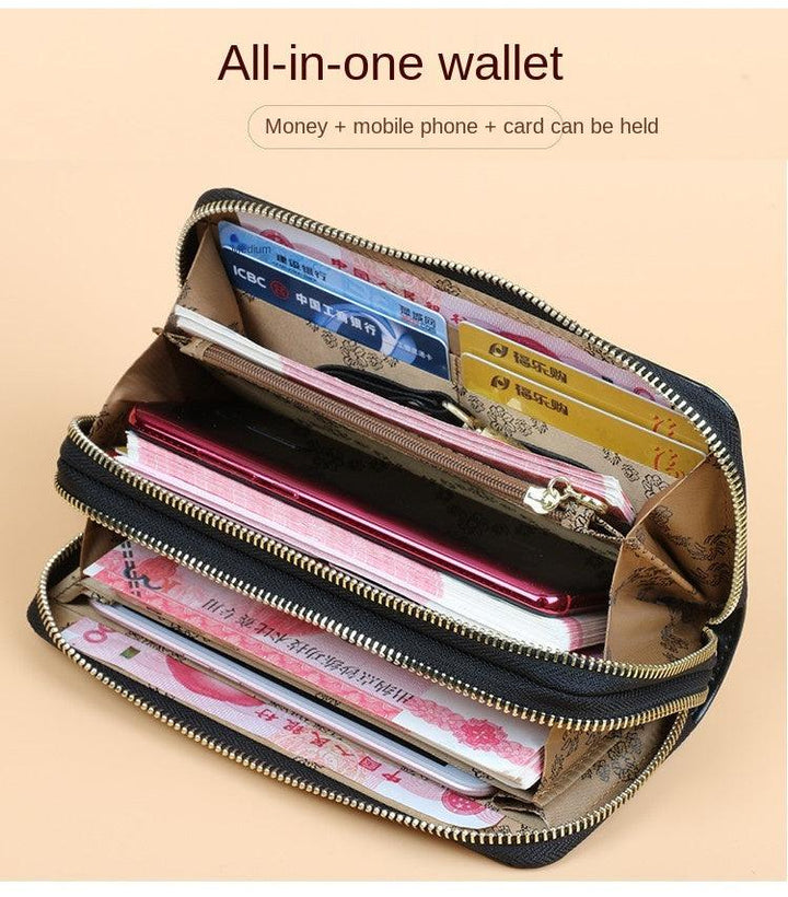 Oil Wax Leather Wallet Women Long Double-layer Zipper Large-capacity Hand Wallet Coin Purse - Trendha