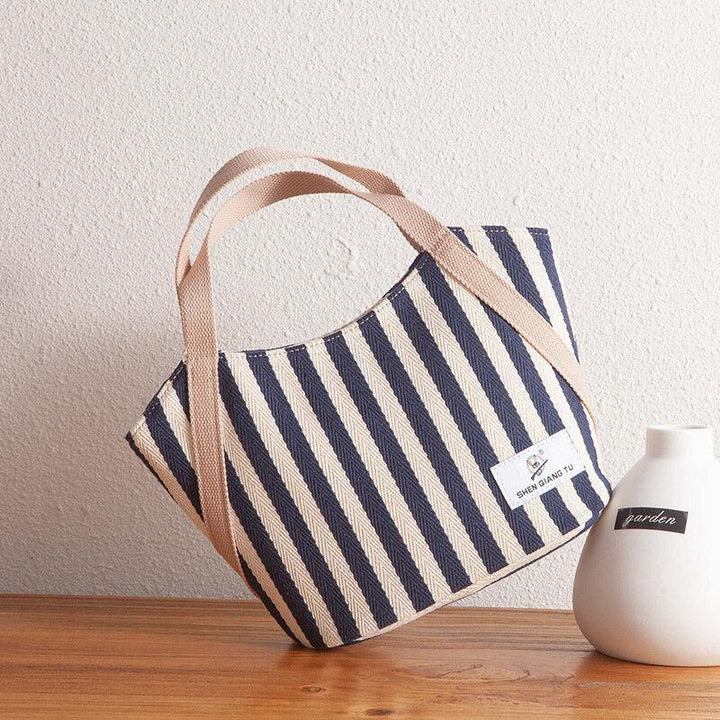 Women Canvas Striped Pattern Color Contrast Large Capacity Handbags Underarm Bag Shoulder Bag - Trendha