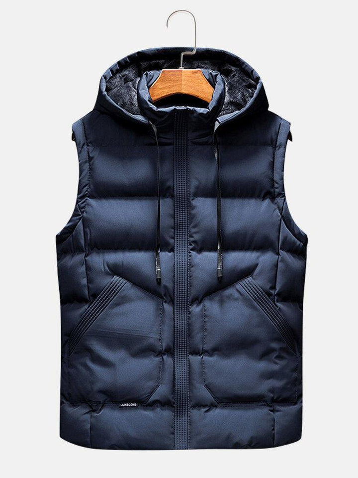 Mens Solid Color Zipper Sleevless Casual Hooded Gilet Vests With Pocket - Trendha