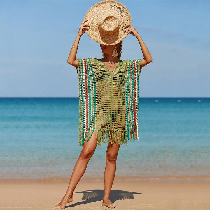Women's Knitted Colorful Striped Beach Blouse - Trendha