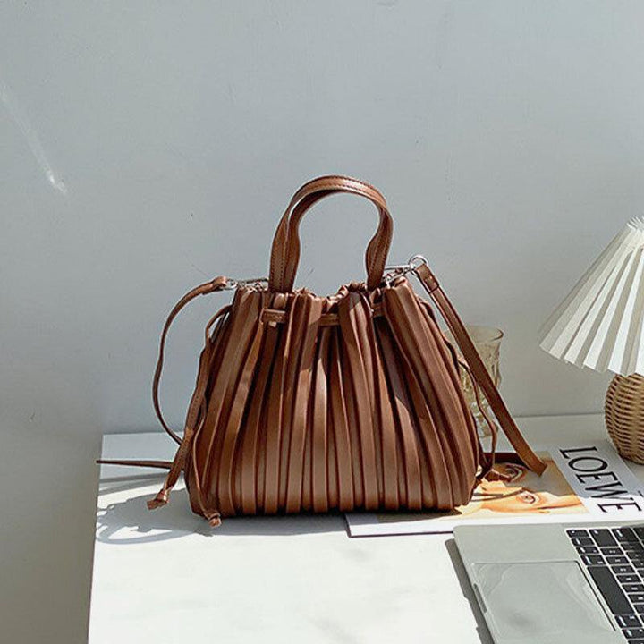 Women PU Leather Drawstring Stripe Crossbody Bag Shoulder Bag Handbag Ruched Bag - Trendha