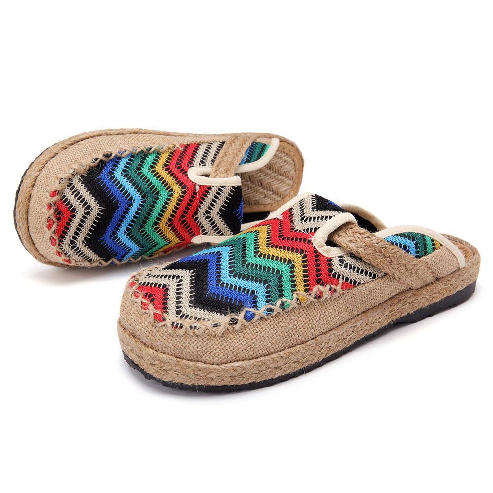 Rainbow Espadrilles Flax Backless Loafers - Trendha
