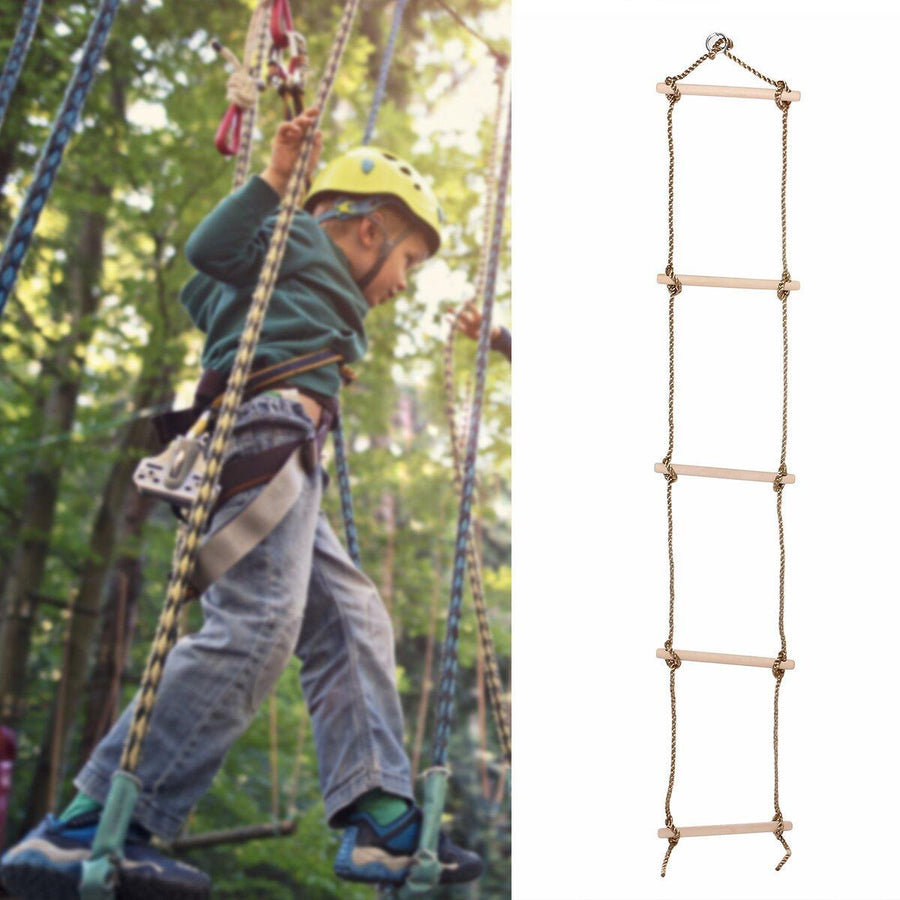 5 Rungs Wooden Climbing Rope Ladder Swing for Kids - Trendha