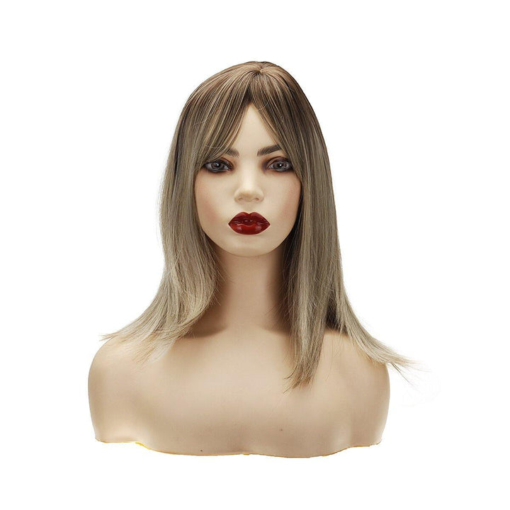 16 inch Brown Roots Ombre Ash Blonde Synthetic Hair Wigs for Women Short BoB Layered Wig - Trendha