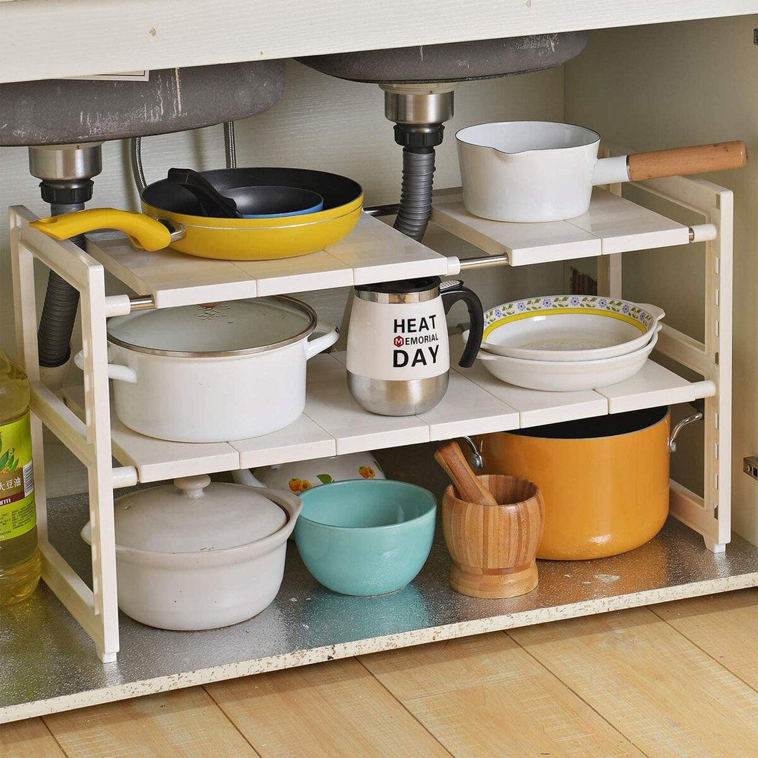 Under Sink 2 Tier Expandable Shelf Organizer Rack Storage Kitchen Tool Holders - Trendha
