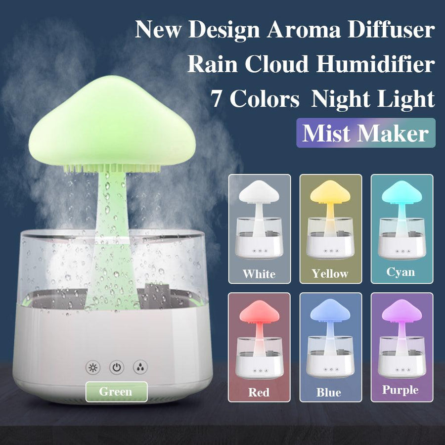 2-in-1 Desk Humidifier Rain Cloud Aromatherapy Essential Oil Zen Diffuser & Raining Cloud Night Light Mushroom Lamp - Trendha