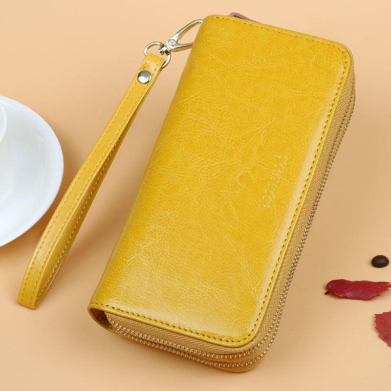 Oil Wax Leather Wallet Women Long Double-layer Zipper Large-capacity Hand Wallet Coin Purse - Trendha