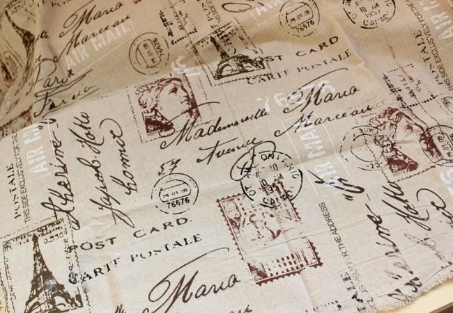 Natural Linen Beige Tablecloth with Postage Stamps Themed Print - Trendha