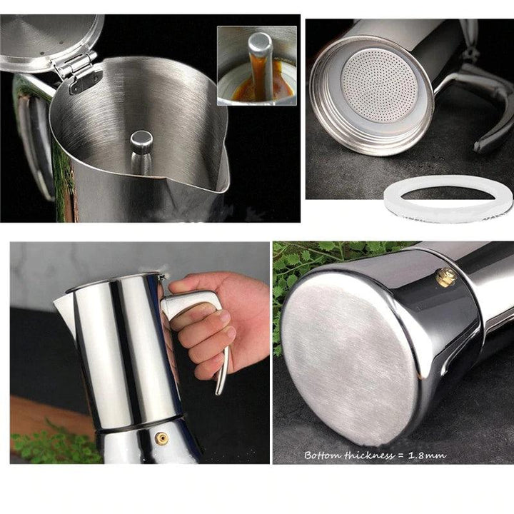 Silver Color 304 Stainless Steel Espresso Coffee Maker - Trendha