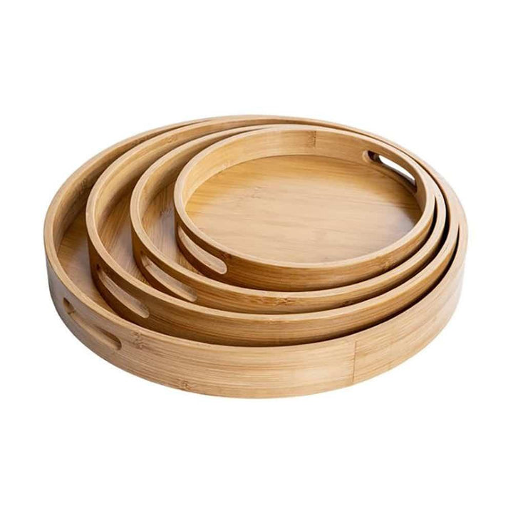 Solid Wood Round Serving Tray with Handles - Trendha